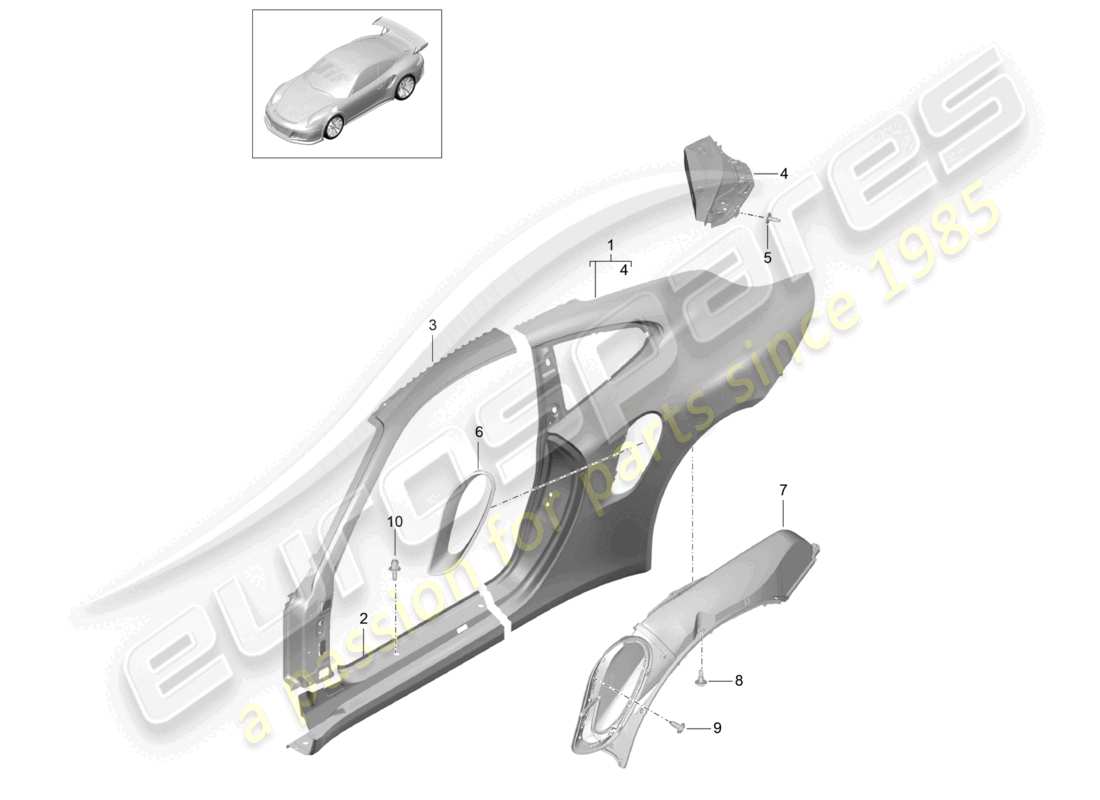 porsche 2021 (991-2 r/gt3/rs) diagramma della parte esterna della parte laterale
