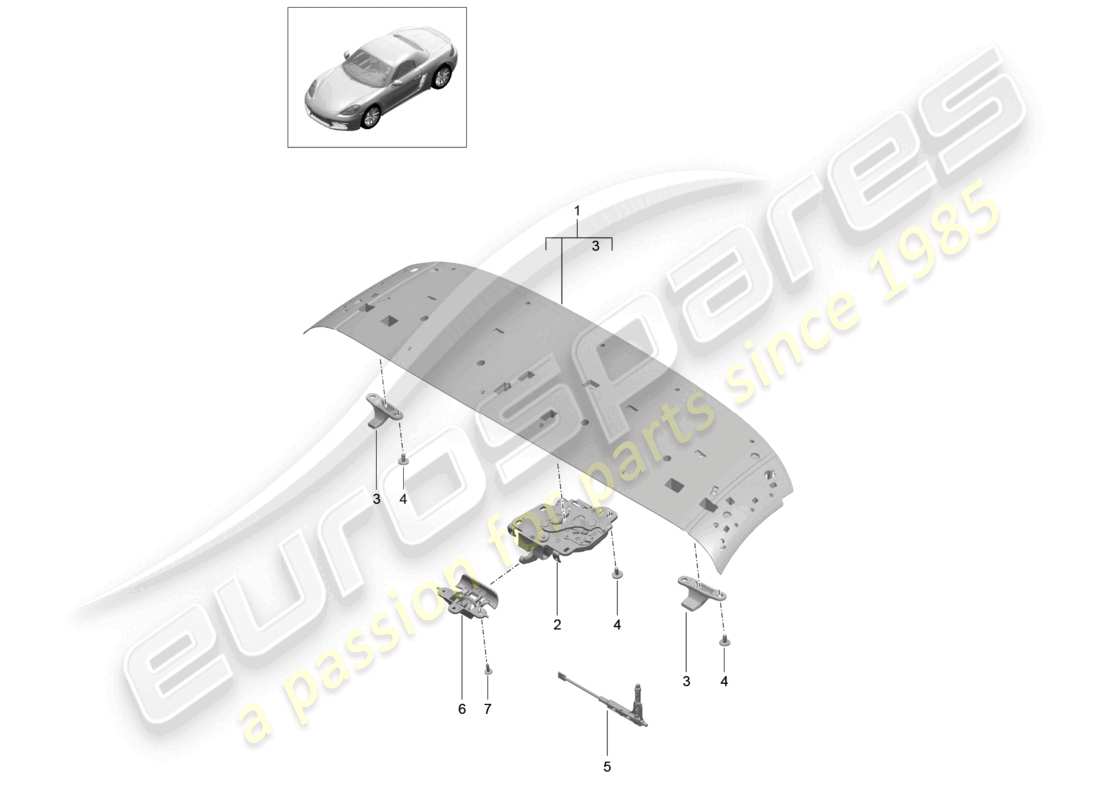 porsche 2024 (718 boxster) schema delle parti di fissaggio del telaio superiore del tetto anteriore