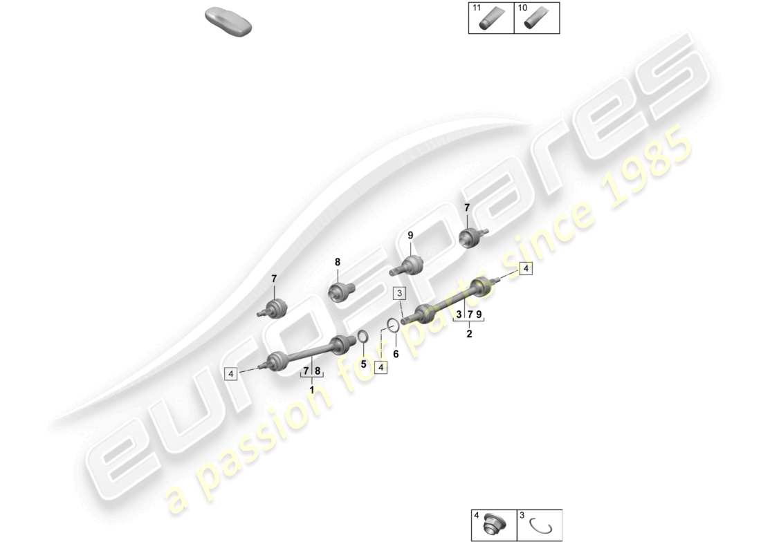 porsche 2025 (taycan 9j1-2) albero di trasmissione diagramma delle parti