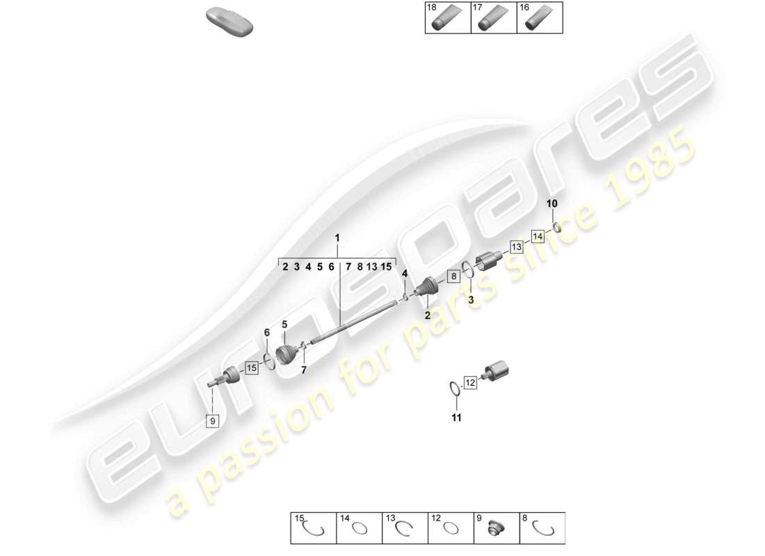 porsche 2025 (taycan 9j1-2) diagramma delle parti dell'albero di trasmissione