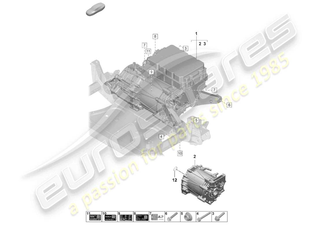 porsche 2026 (taycan 9j1-2) motore di ricambio motore di trazione per azionamento elettrico assale anteriore diagramma delle parti