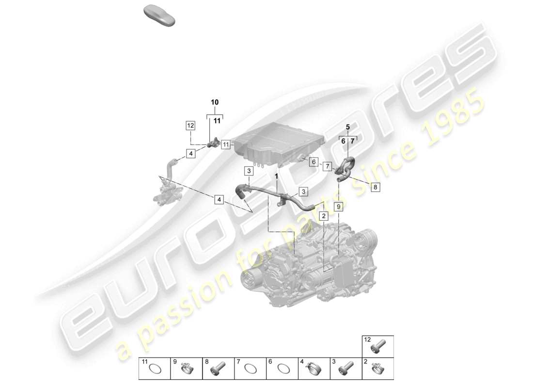 porsche 2025 (macan-e) motore di trazione per azionamento elettrico sistema di raffreddamento del liquido di raffreddamento assale anteriore diagramma delle parti