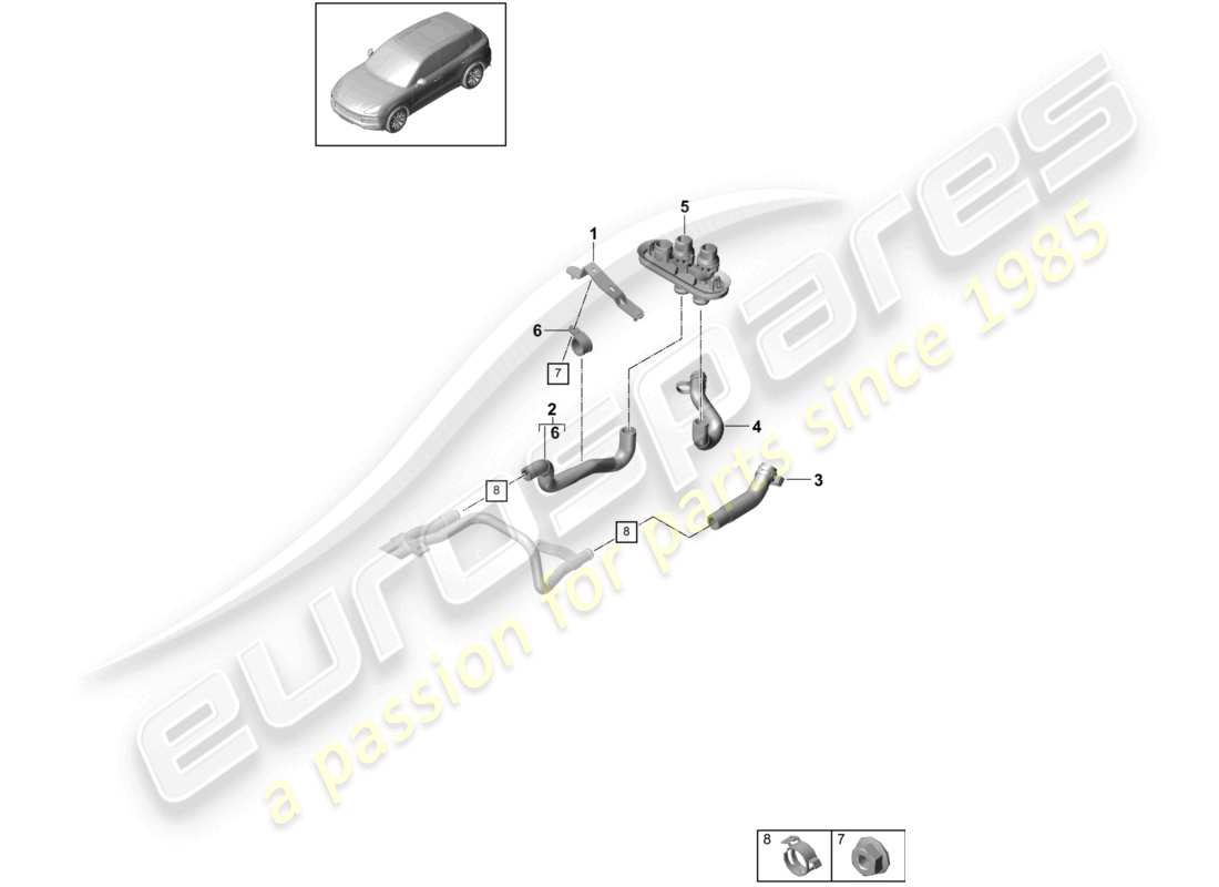 porsche 2023 (cayenne e3 9ya/9yb) riscaldatore batteria circuito a bassa temperatura per veicoli con trazione ibrida schema dei componenti