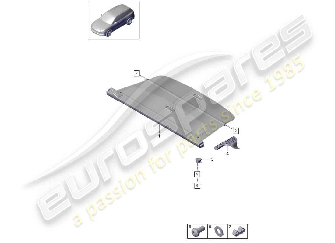 porsche 2023 (cayenne e3 9ya/9yb) copri vassoio diagramma delle parti