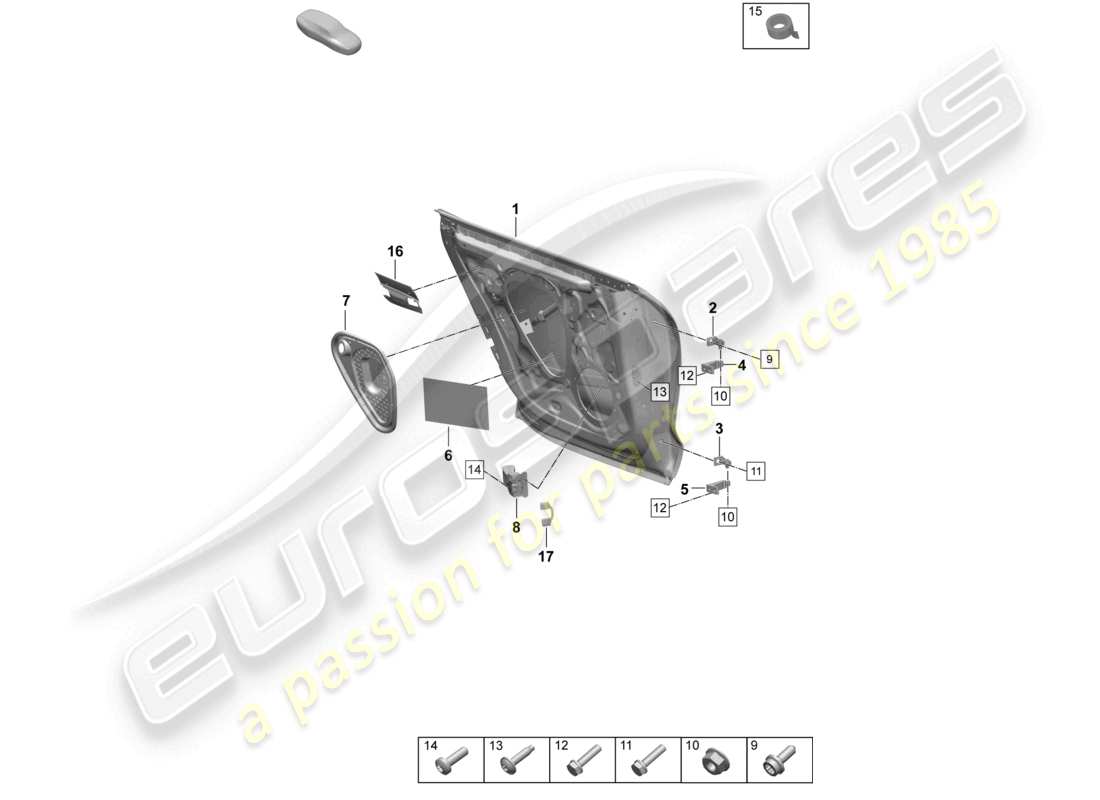 porsche 2026 (taycan 9j1-2) guscio porta posteriore cerniera porta accessori parte diagramma