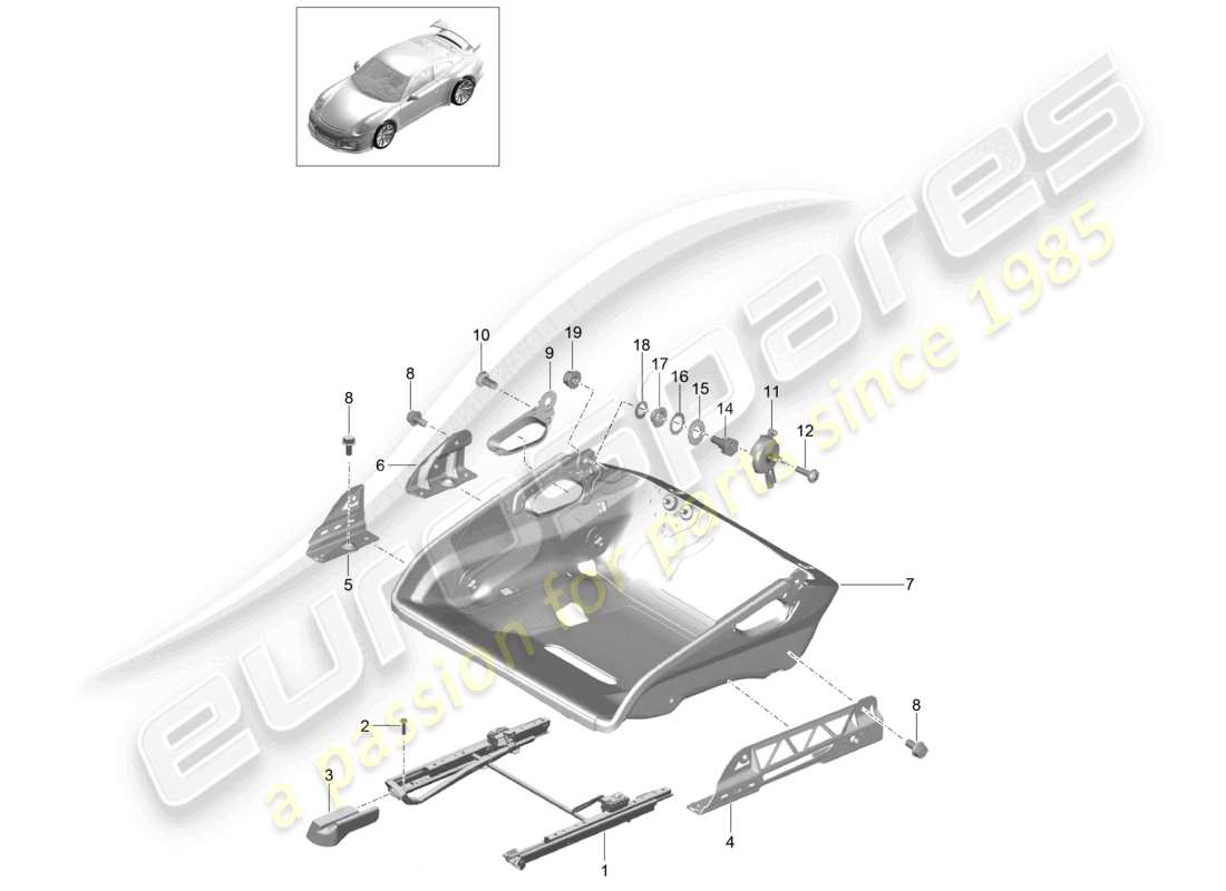 porsche 2021 (991-2 r/gt3/rs) sedile a secchiello telaio del sedile pieghevole accessori schema delle parti