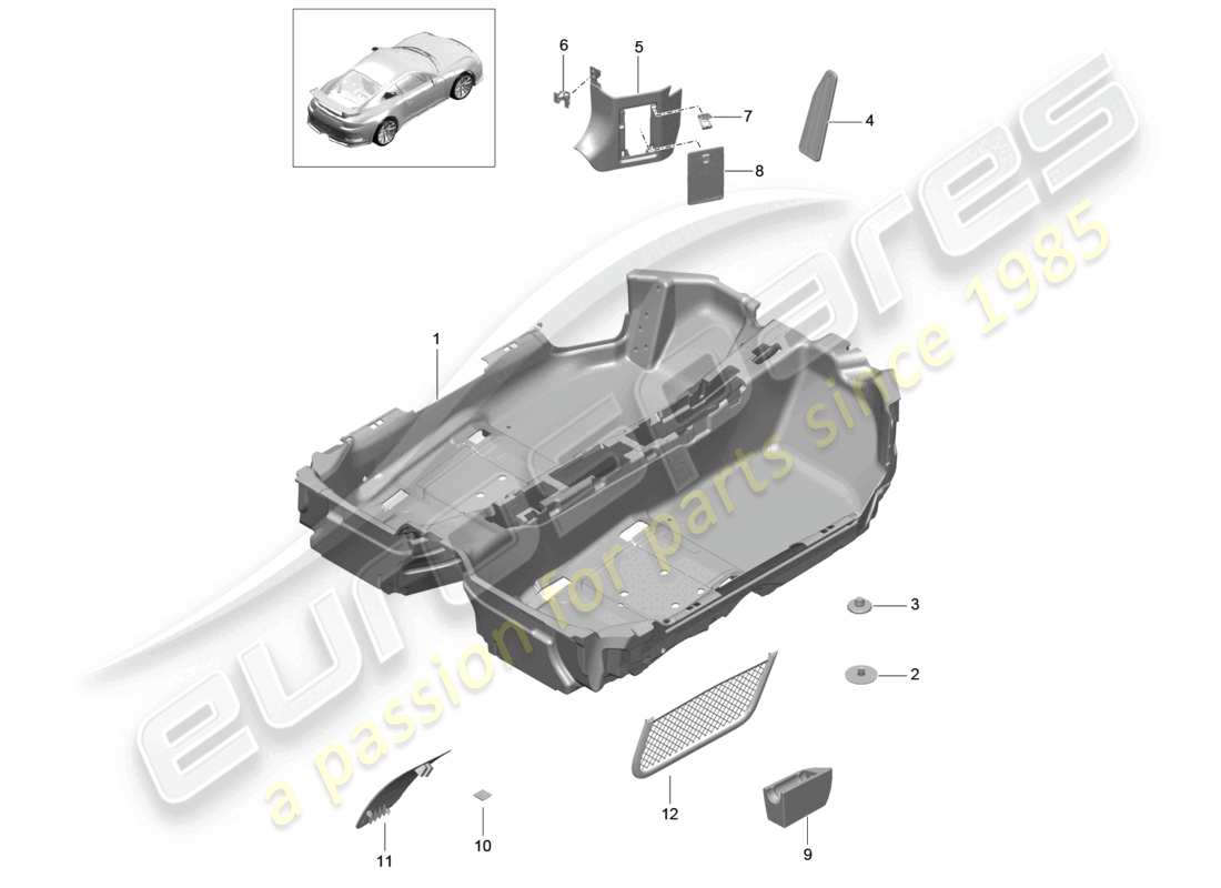 porsche 2021 (991-2 r/gt3/rs) rifiniture per pavimenti diagramma delle parti