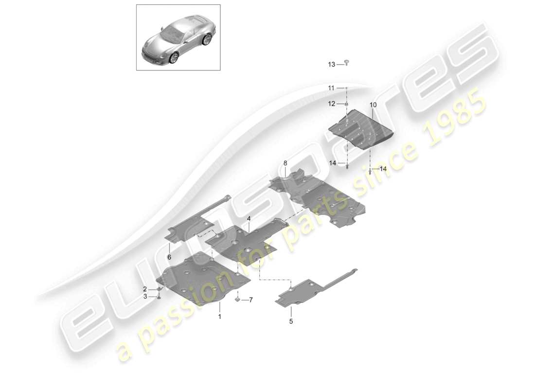 porsche 2021 (991-2 r/gt3/rs) rivestimento sottoscocca schema delle parti