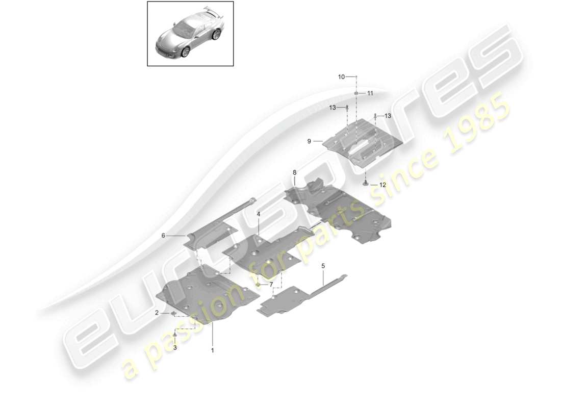 porsche 2021 (991-2 r/gt3/rs) rivestimento sottoscocca diagramma delle parti