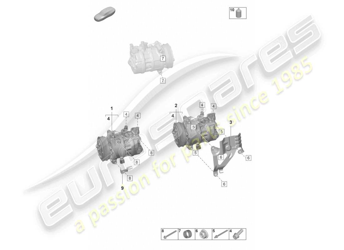 porsche 2024 (panamera 971-2) diagramma delle parti del refrigerante del compressore a/c r1234yf