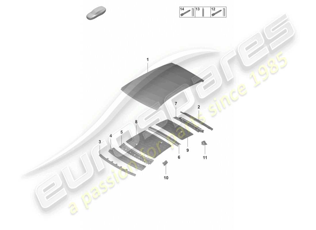 porsche 2024 (panamera 971-2) diagramma delle parti del portello del tetto