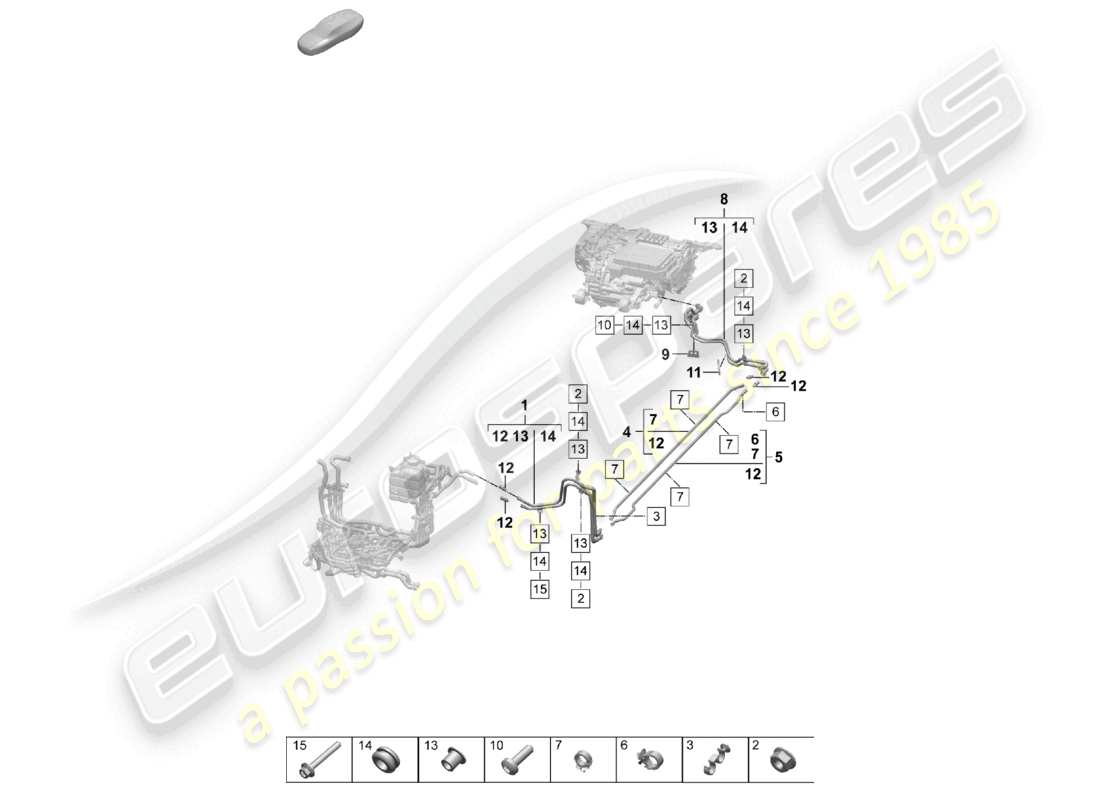 porsche 2025 (taycan 9j1-2) tubo refrigerante posteriore diagramma delle parti