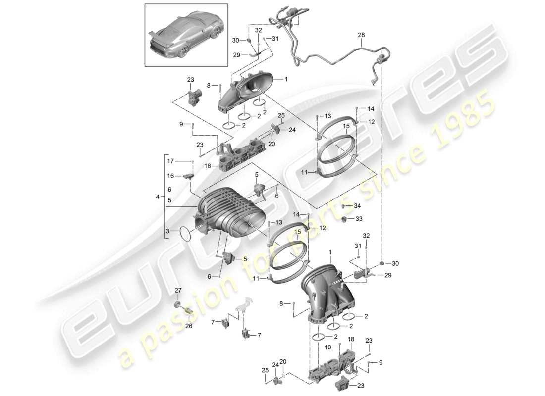porsche 2021 (991-2 r/gt3/rs) sistema di aspirazione gt3 schema delle parti rs