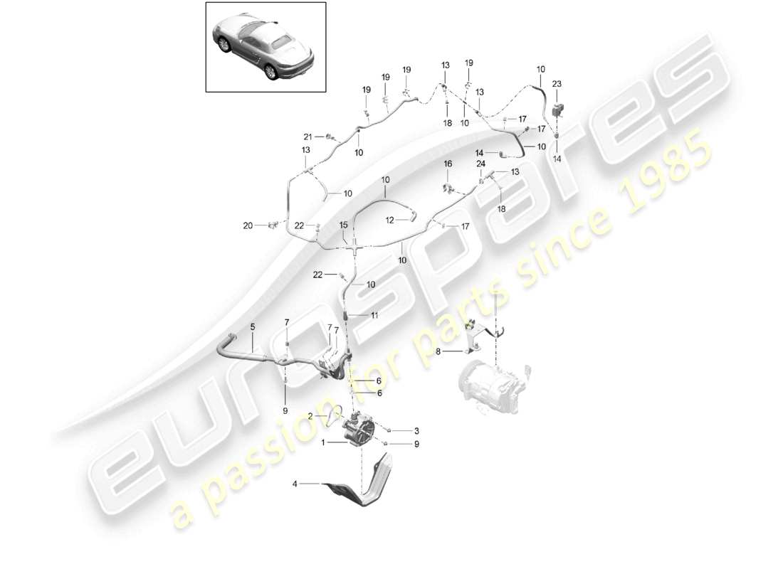 porsche 2023 (718 boxster) schema delle parti della pompa del vuoto del motore del sistema del vuoto
