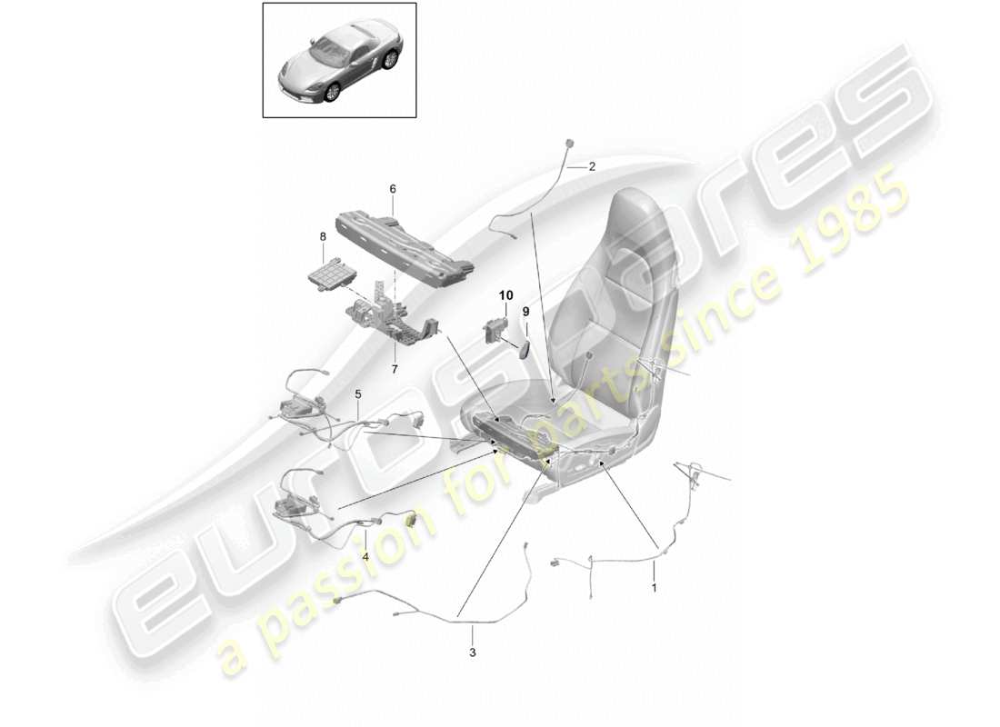 porsche 2024 (718 boxster) cablaggi interruttore unità di controllo sedile sportivo elettrico schema delle parti