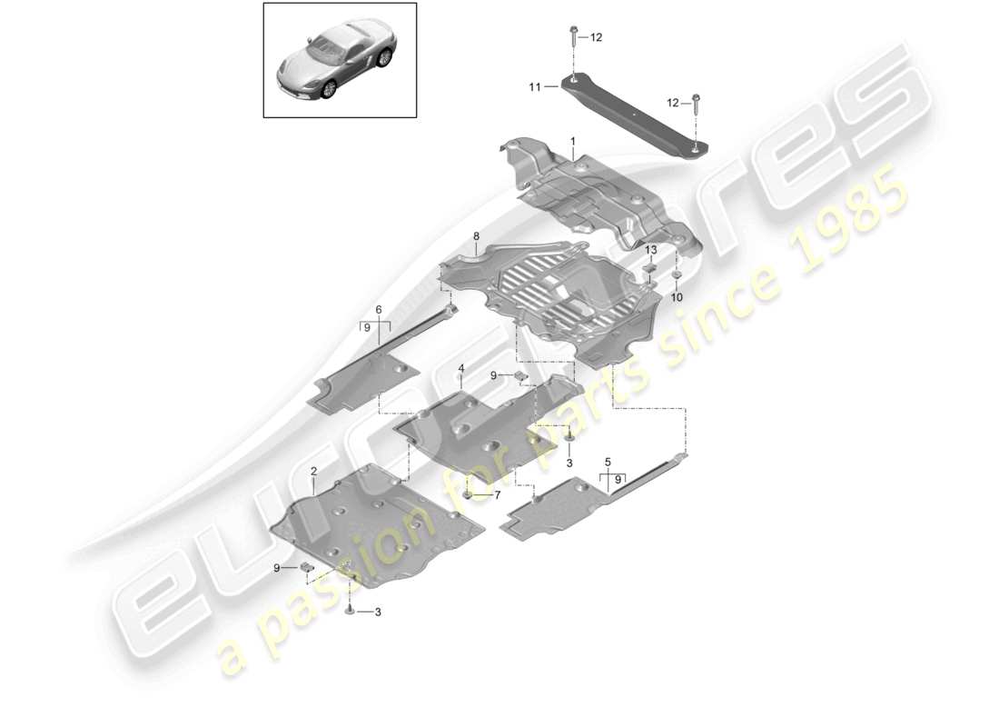 porsche 2024 (718 boxster) schema delle parti del sottoscocca