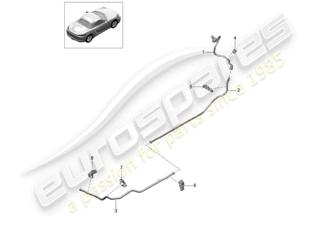 porsche 2025 (718 boxster) linea del vuoto anteriore servofreno centrale posteriore diagramma delle parti