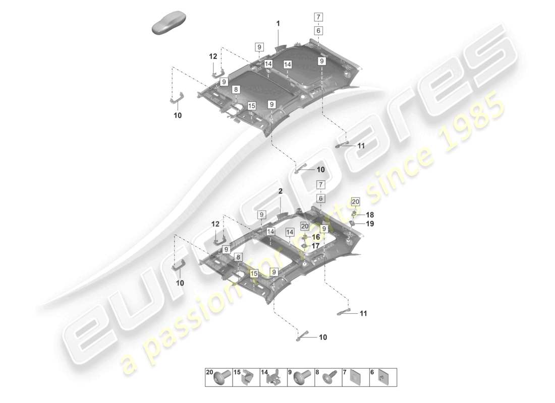porsche 2021 (panamera 971-2) schema delle parti degli accessori per le finiture del tetto