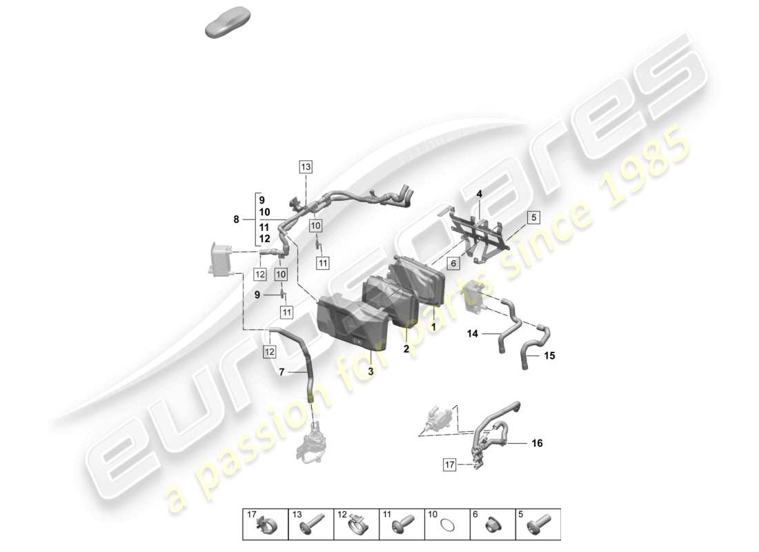 porsche 2025 (taycan 9j1-2) diagramma delle parti del riscaldatore del tubo del refrigerante