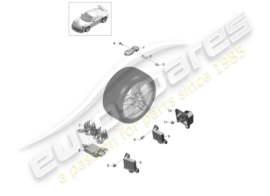 porsche 2021 (991-2 r/gt3/rs) sistema di controllo della pressione dei pneumatici d >>- mj 2017 diagramma delle parti