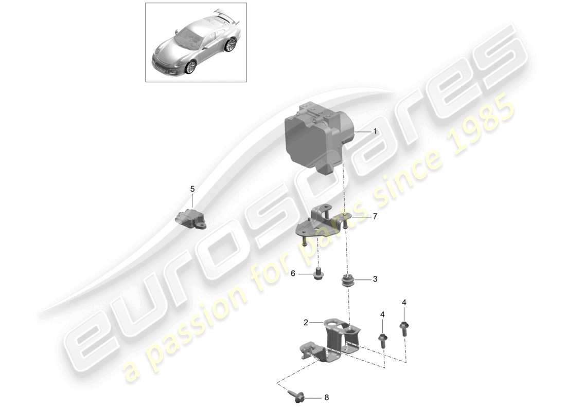 porsche 2021 (991-2 r/gt3/rs) unità idraulica sistema frenante antibloccaggio -abs- unità di controllo e regolazione d - mj 2018>> schema dei componenti