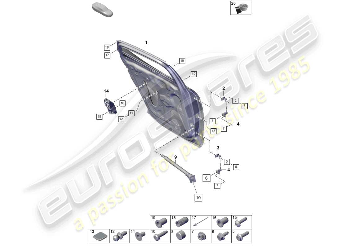 porsche 2025 (panamera 976) schema della parte posteriore della scocca della porta