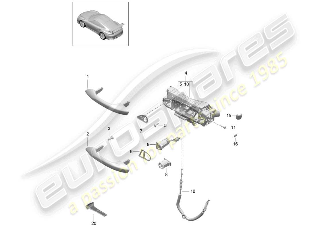 porsche 2021 (991-2 r/gt3/rs) maniglia della porta, esterna d - mj 2018>> schema dei componenti