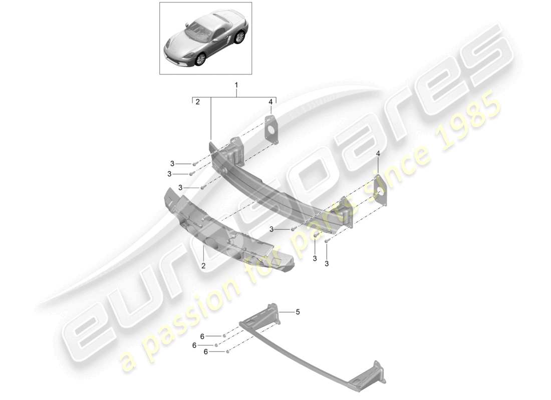 porsche 2024 (718 boxster) diagramma delle parti del supporto paraurti anteriore