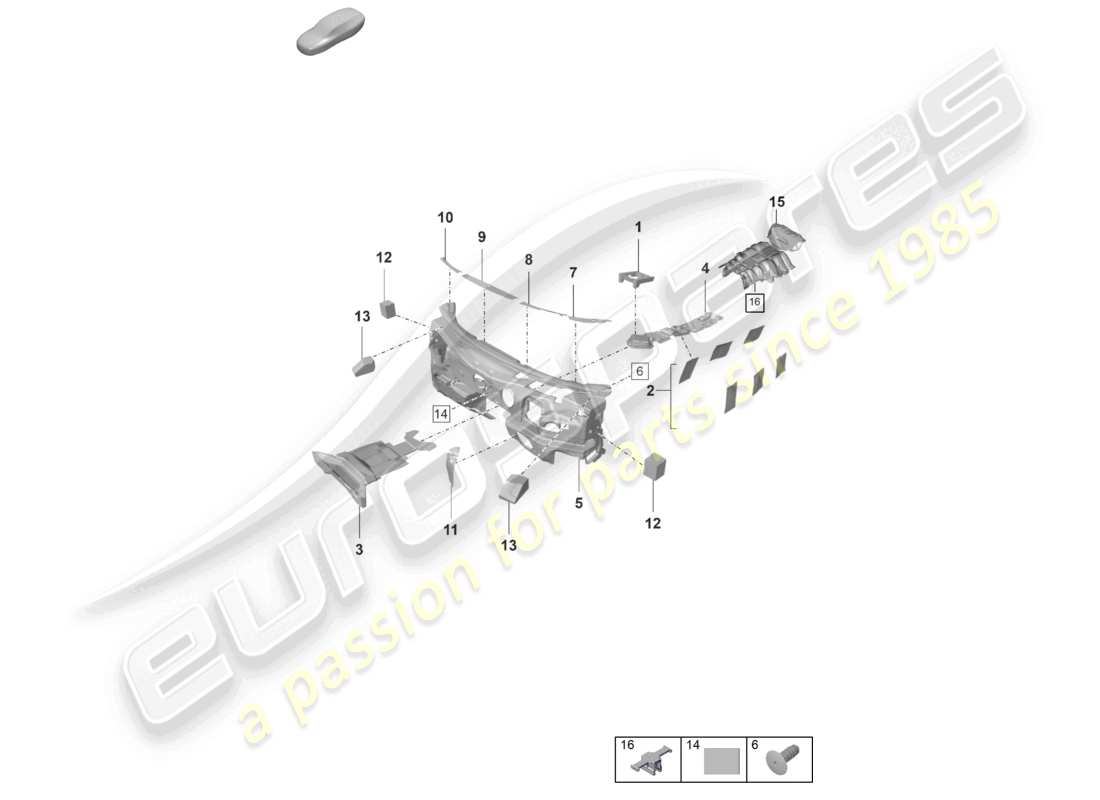 porsche 2021 (panamera 971-2) assorbitore acustico abitacolo parte anteriore sottoscocca schema delle parti