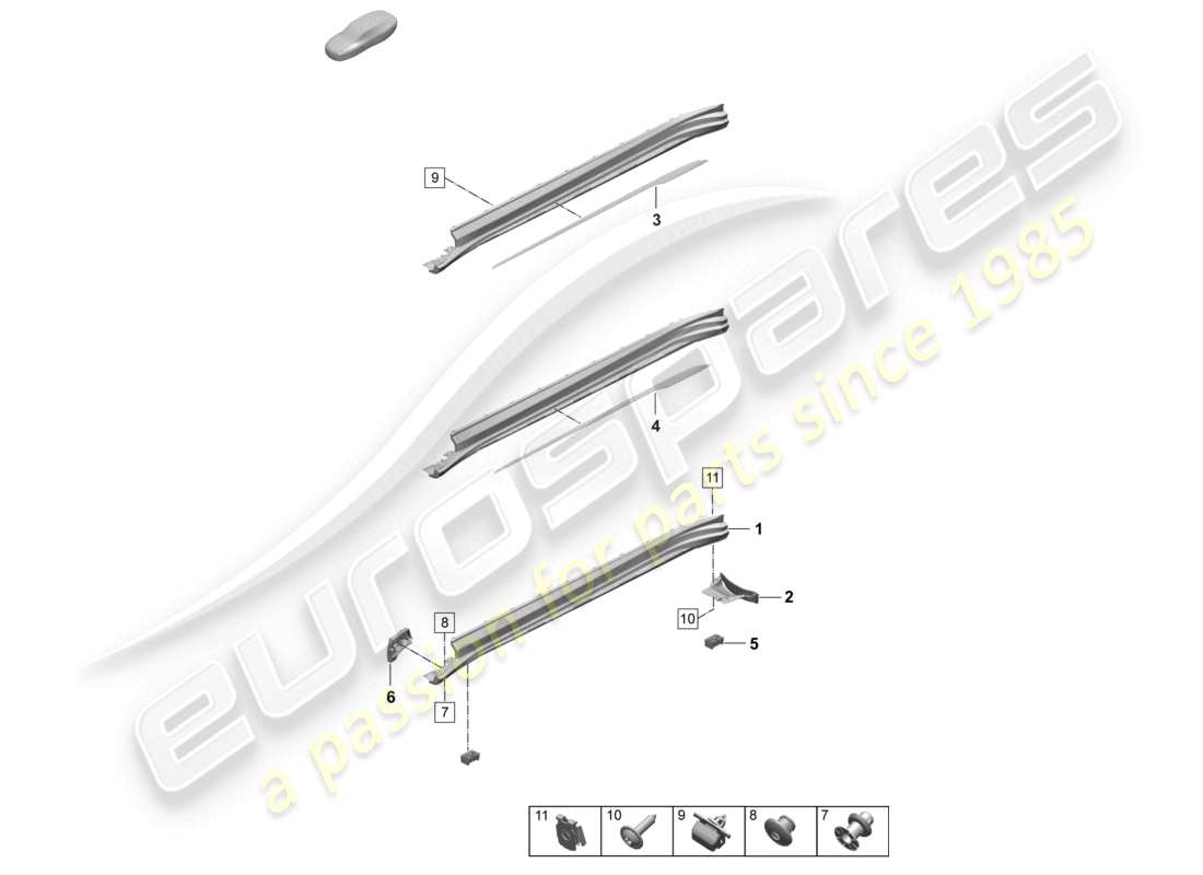 porsche 2025 (taycan 9j1-2) accessori per modanature laterali diagramma delle parti