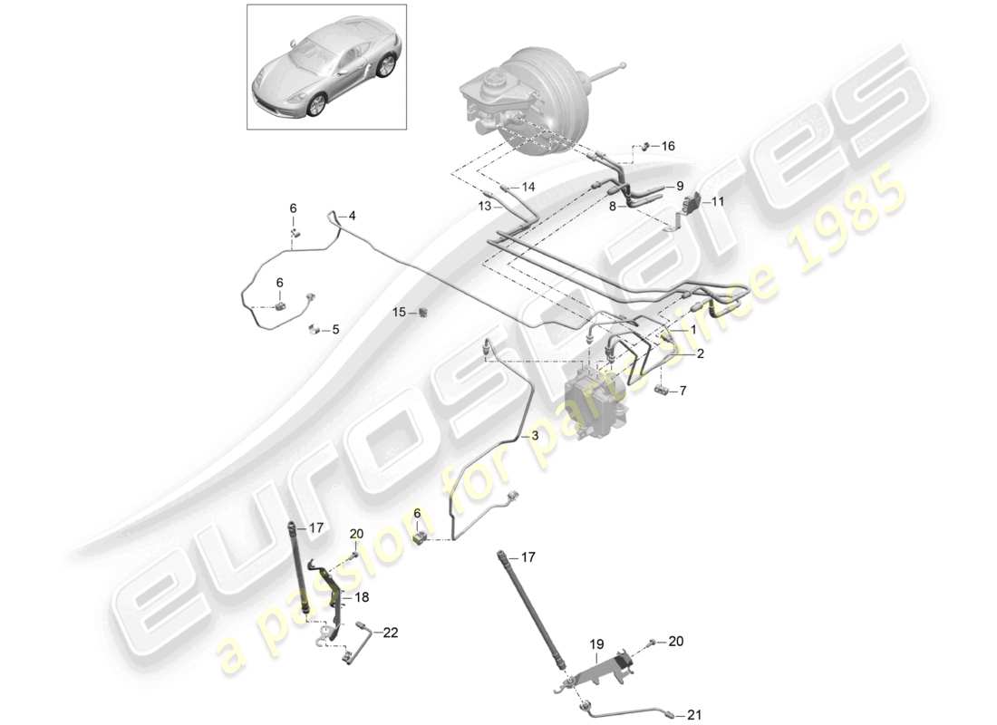 porsche 2023 (718 cayman) linea freno anteriore parte anteriore diagramma delle parti