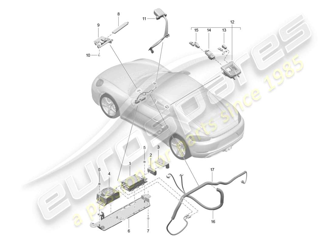 porsche 2023 (718 cayman) per modelli con telefono e chiamata di emergenza schema delle parti