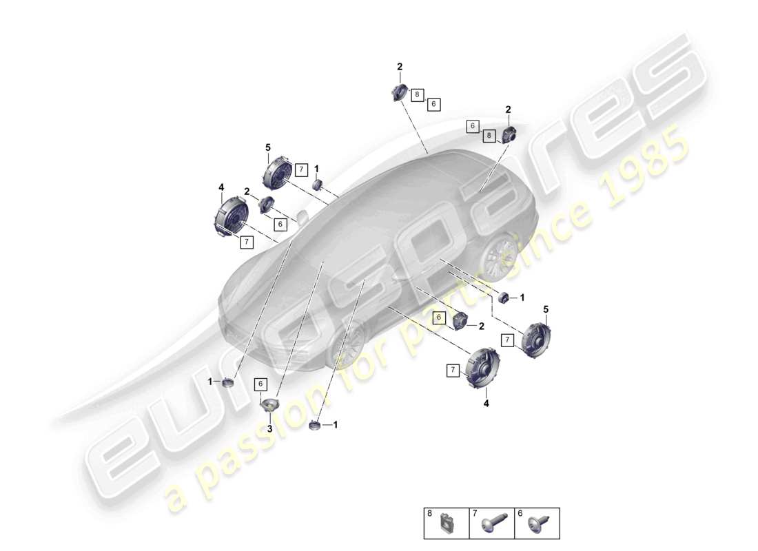 porsche 2025 (panamera 976) altoparlante schema delle parti