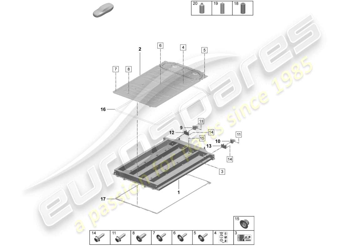 porsche 2024 (macan-e) schema delle parti dell'alloggiamento della batteria ad alta tensione
