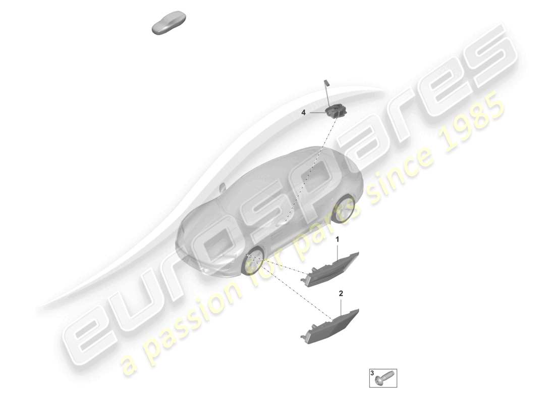 porsche 2023 (taycan 9j1-1) ripetitore di indicatori di direzione luce di posizione laterale unità di controllo per luce diurna schema delle parti