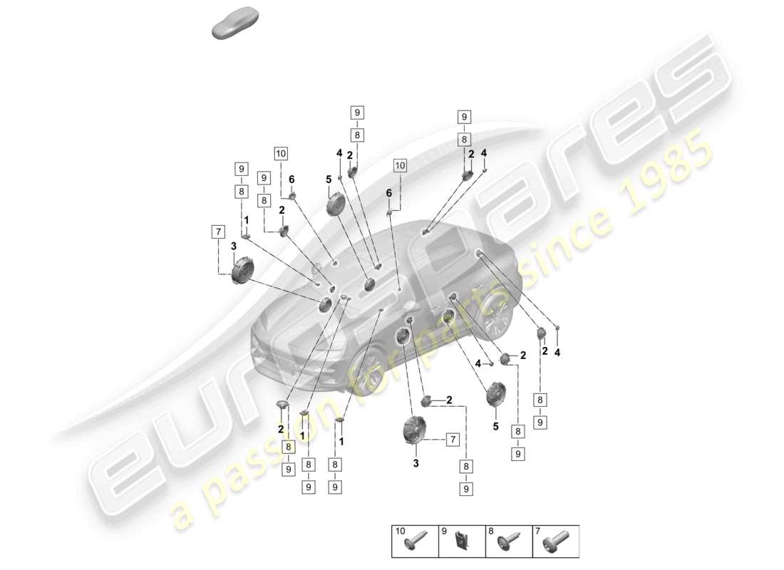 porsche 2025 (macan-e) schema delle parti del sistema audio burmester dell'altoparlante