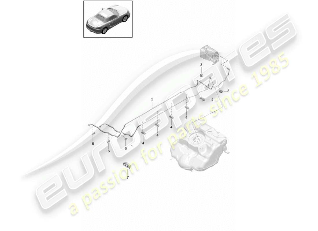 porsche 2023 (718 boxster) schema delle parti del sistema di alimentazione del carburante anteriore