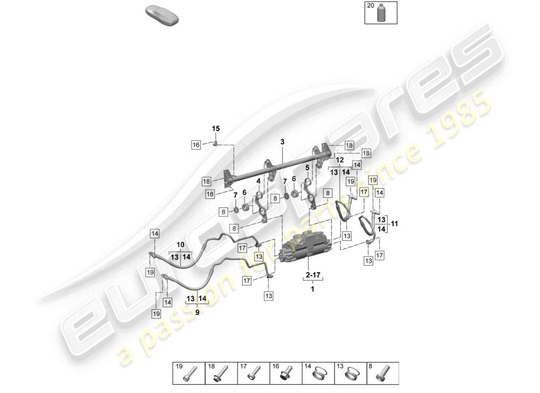 porsche 2025 (taycan 9j1-2) controllo attivo dello smorzamento elettrico diagramma delle parti