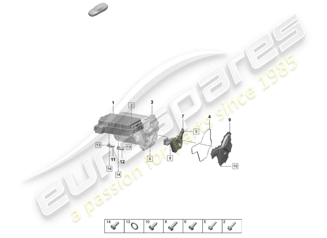 porsche 2025 (taycan 9j1-2) motore di trazione per azionamento elettrico parti singole asse posteriore diagramma delle parti
