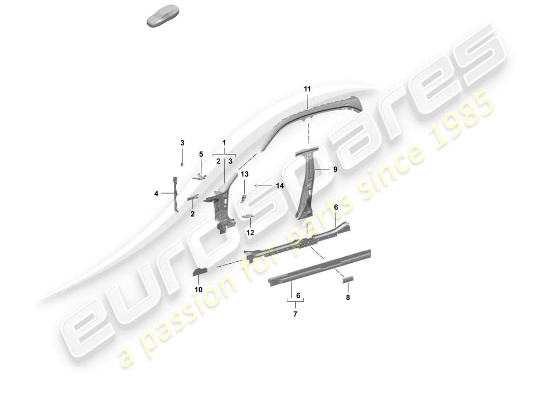 porsche 2025 (taycan 9j1-2) pannello laterale, anteriore interno, diagramma delle parti esterne
