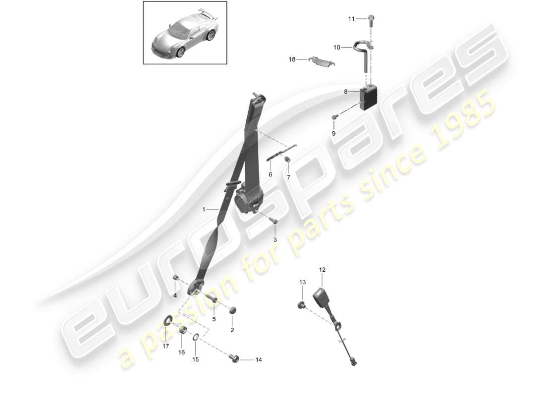 porsche 2021 (991-2 r/gt3/rs) cintura di sicurezza a tre punti anteriore schema delle parti