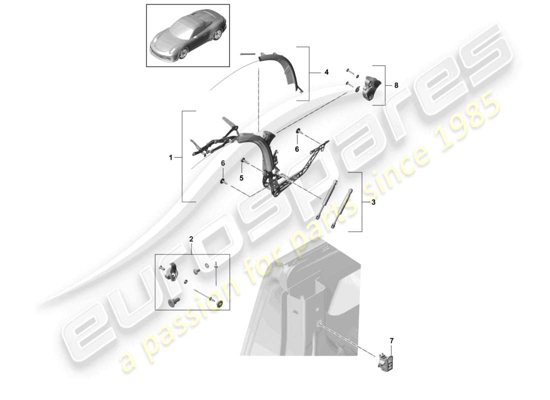 porsche 2021 (991-2 r/gt3/rs) lato superiore del telaio diagramma delle parti