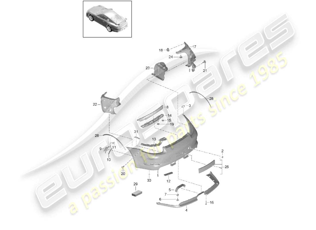 porsche 2021 (991-2 r/gt3/rs) paraurti posteriore diagramma delle parti