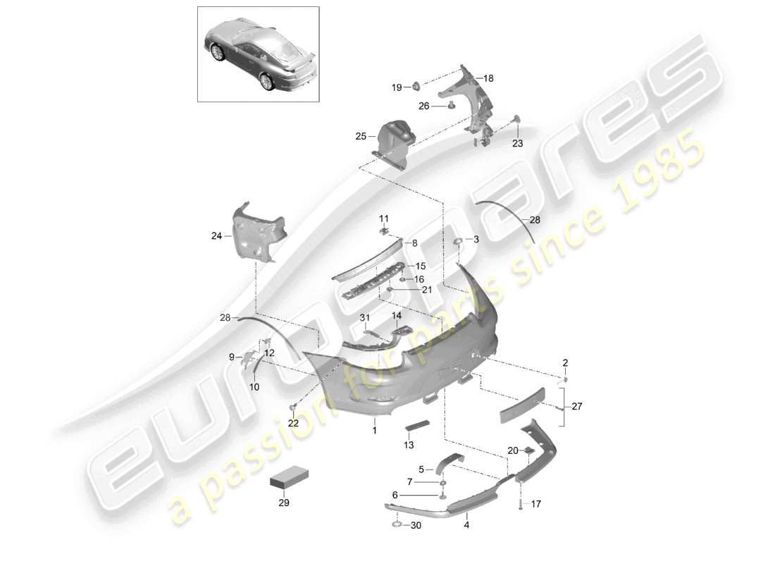 porsche 2021 (991-2 r/gt3/rs) paraurti posteriore d >>- mj 2017 schema delle parti