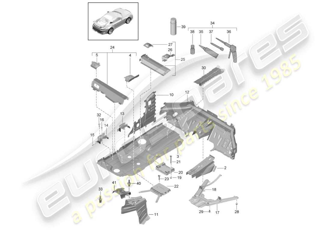 porsche 2021 (991-2 r/gt3/rs) centro della piastra inferiore diagramma delle parti
