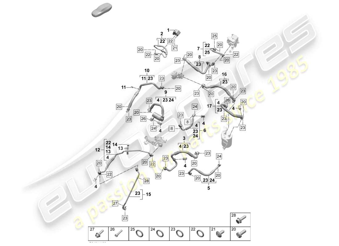 porsche 2025 (macan-e) linea refrigerante aria condizionata con: pompa di calore diagramma delle parti