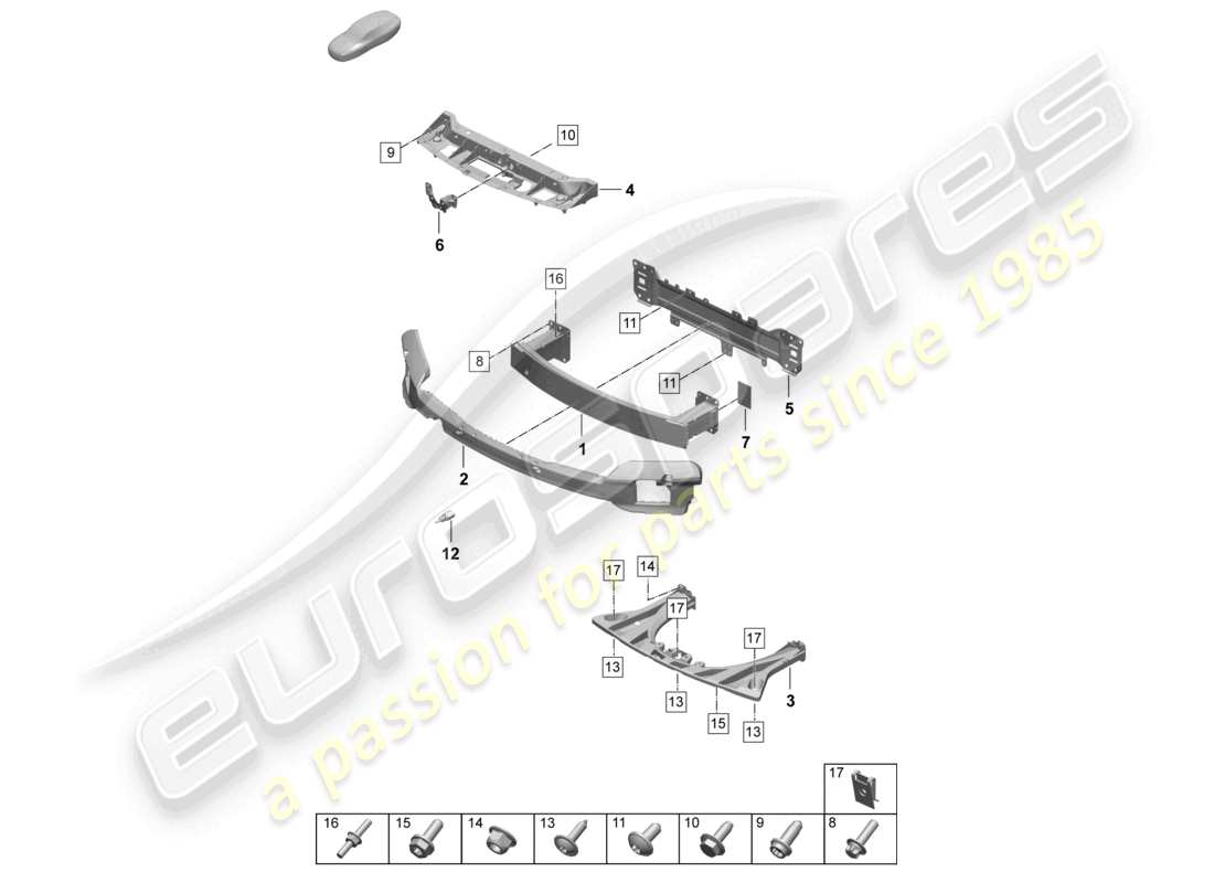 porsche 2026 (taycan 9j1-2) supporto paraurti anteriore rinforzo antiurto diagramma delle parti