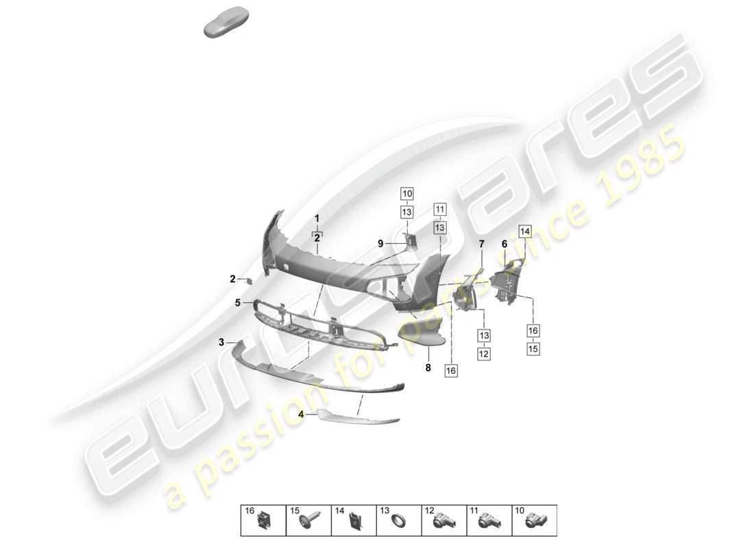 porsche 2026 (taycan 9j1-2) paraurti anteriore pacchetto sport design diagramma delle parti