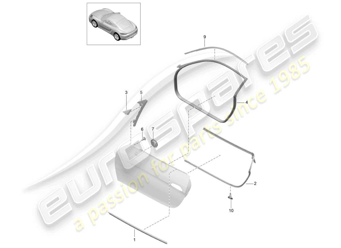 porsche 2021 (718 cayman) schema delle guarnizioni e delle parti di rivestimento della porta