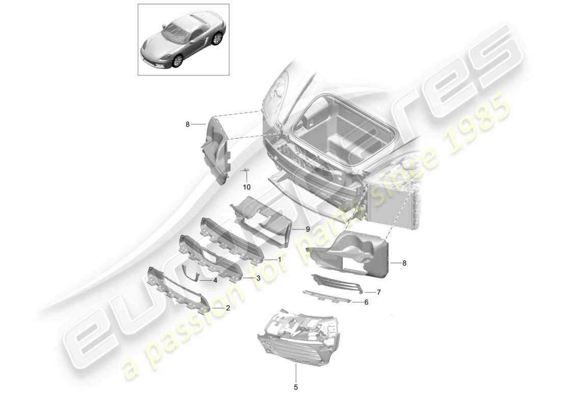 porsche 2025 (718 boxster) schema delle parti del paraurti anteriore della guida dell'aria
